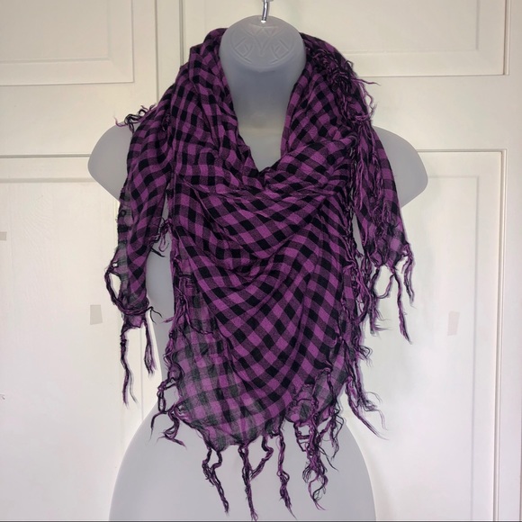 Accessories - 4/$25 Purple & Black Gingham Square Tassel Scarf